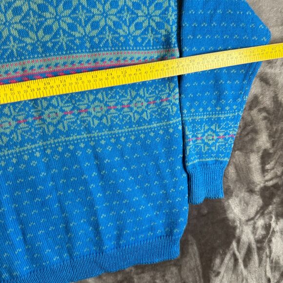 Stowe Woolens Large Pullover Geometric Sweater Crewneck Blue USA Hand Crafted - Picture 5 of 7